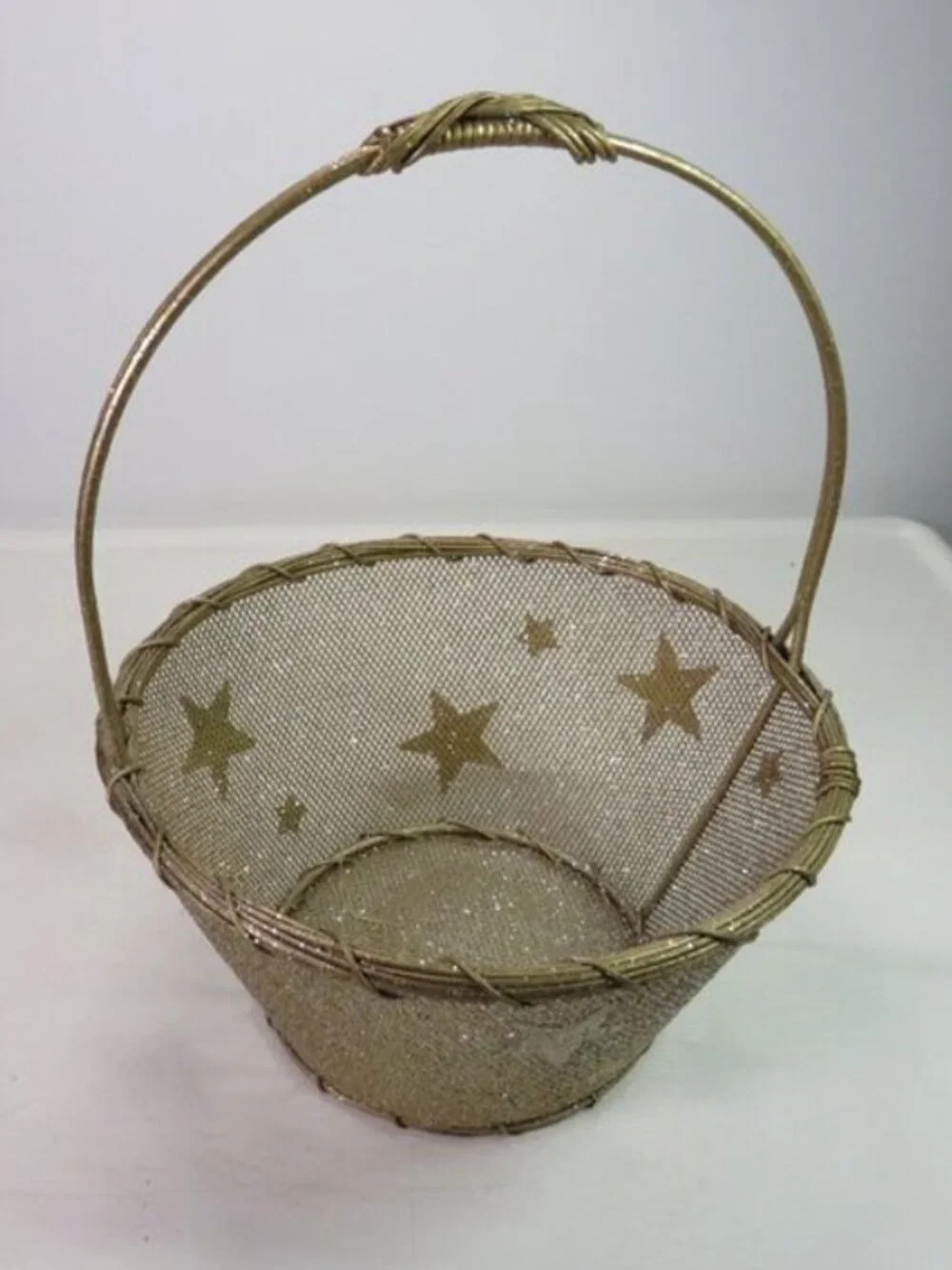Champagne Gold Wire Mesh Star Basket Glitter Flower Girl Celestial Decor 10
